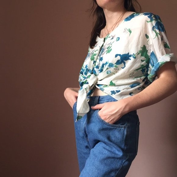 Vintage Floral Short Sleeved Blouse M - Picture 1 of 5